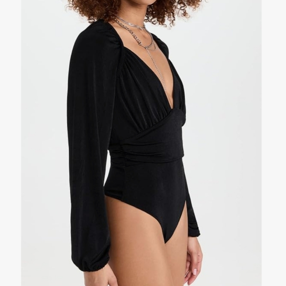 Deep V Black Long-Sleeve Bodysuit